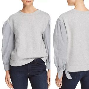 La Vie by Rebecca Taylor Mixed-Media Sweatshirt crew neck pin stripe blue gray S